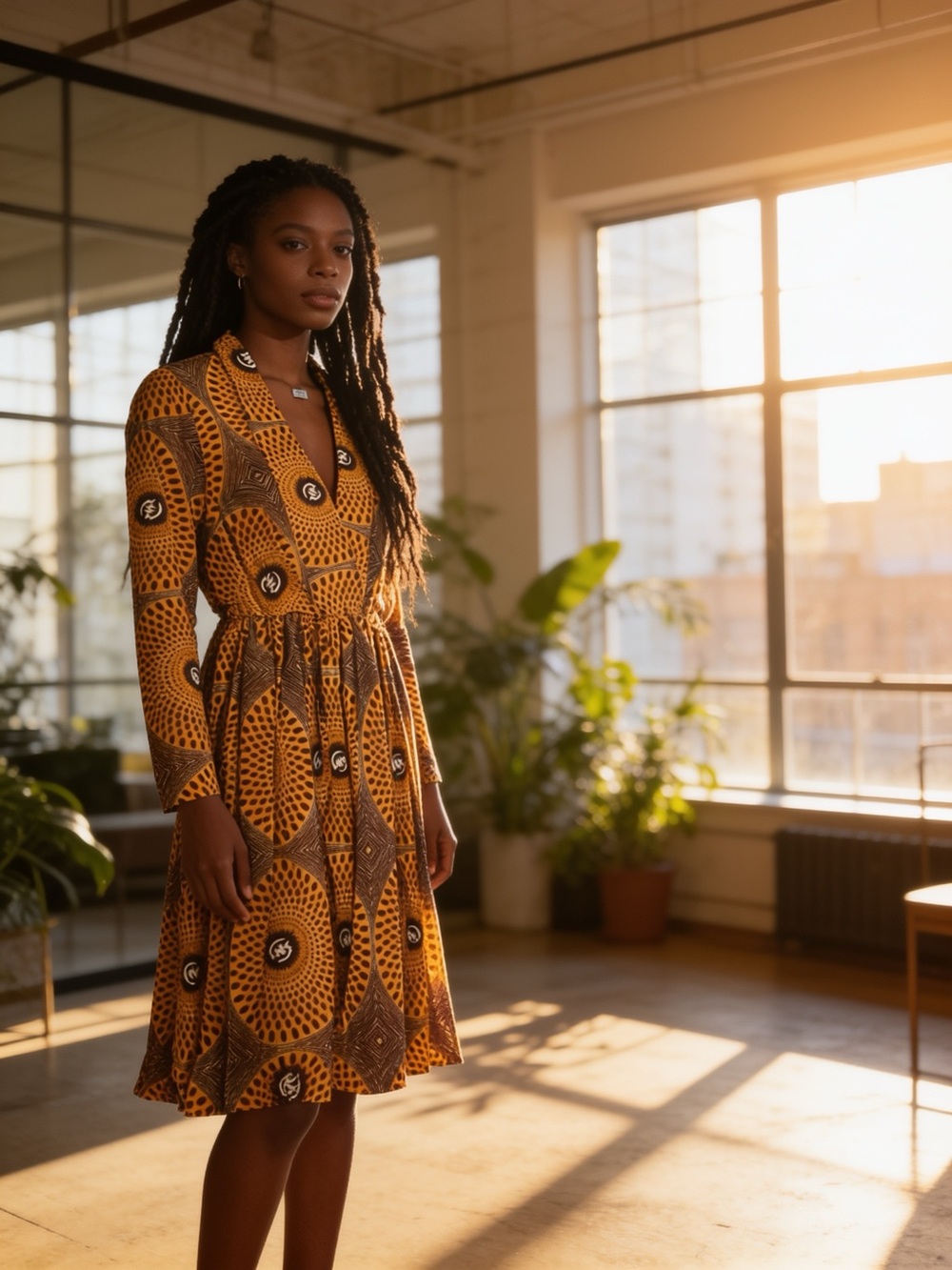 Grass Fields African Print Midi Dress L (see measurements)
